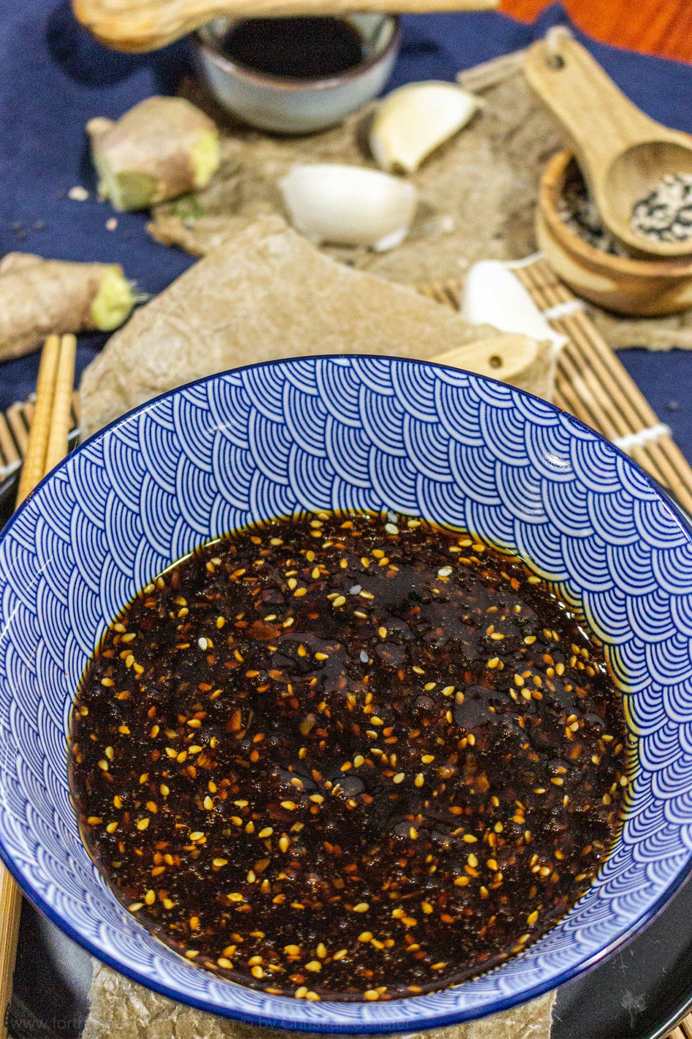 Teriyaki Sauce mit geröstetem Sesam und Ingwer